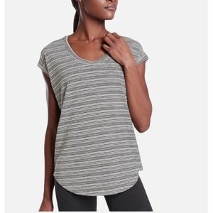 Athleta Cloudlight Stratus Women's Striped Tee T-shirt Large Black White Top